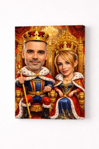 Tablou Canvas Caricatură Rege și Regină – Cuplu Regal Personalizat