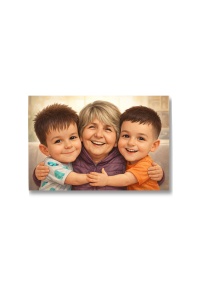 Tablou Canvas Personalizat – Bunica și Nepoții | Caricatură Familie
