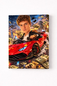 Tablou Canvas Personalizat – Lifestyle de Milionar | Caricatură cu Supercar