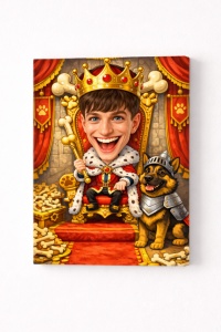 Tablou Canvas Personalizat – Regele Câinilor | Caricatură Amuzantă cu Câine