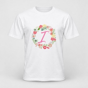 Tricou personalizat Cu initiala numelui, colectia flori, roz, femei, litera I