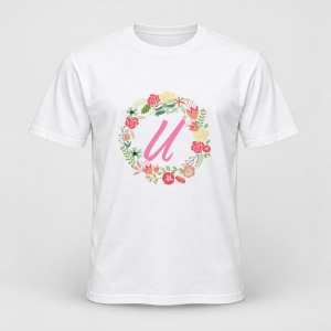 Tricou personalizat Cu initiala numelui, colectia flori, roz, femei, litera U