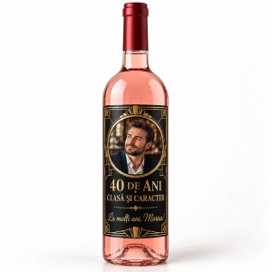 Vin roze personalizat aniversar – 40 de ani – Clasă și caracter | Cu poză