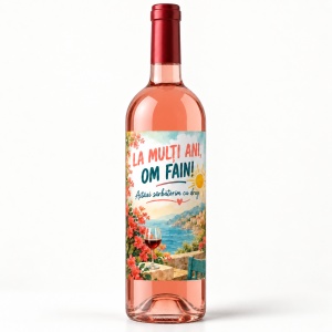 Vin roze personalizat aniversar – La mulți ani, om fain!