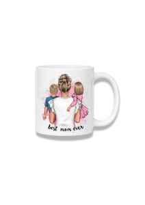 Cană ceramică 380 ml – Best Mom Ever – mamă cu doi copii