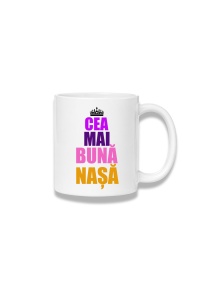 Cană ceramică 380 ml – Cea mai bună nașă – coroană multicoloră