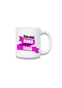 Cană ceramică 380 ml – Cea mai bună soră – panglică mov