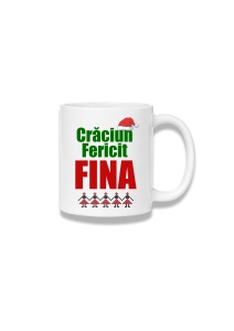 Cană ceramică 380 ml – Crăciun fericit, fina – verde și roșu