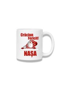 Cană ceramică 380 ml – Crăciun fericit, nașa – Moș Crăciun