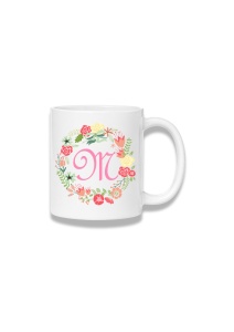 Cană ceramică 380 ml – Inițiala M cu coroniță florală
