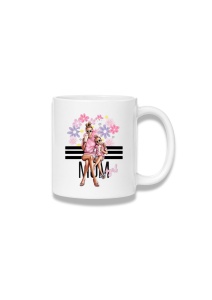 Cană ceramică 380 ml – Mom – mamă și copil cu flori