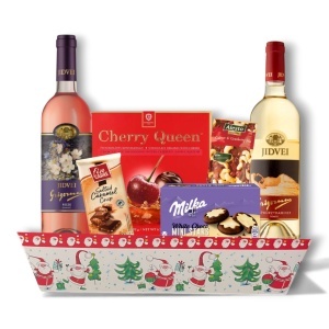 Cutie Cadou Premium Jidvei & Delights – Vin Alb & Roze, Cherry Queen, Mini Stars, Nuci Alesto & Ciocolată Finesse