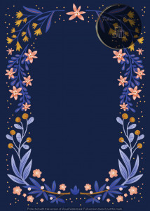 Invitație Botez B158 - Chenar Floral Folk Corai pe Fundal Bleumarin