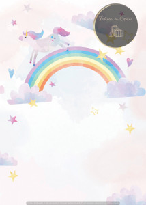 Invitație Botez B297 - Unicorn pe Curcubeu cu Stelute