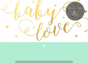 Invitație Botez B337 - Baby Love Caligrafic Auriu cu Verde Mint