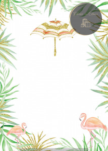 Invitație Botez B386 - Umbrelă Aurie cu Flamingo