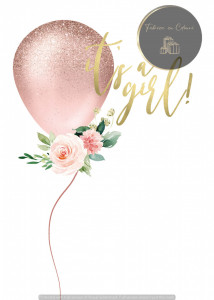 Invitație Botez B444 - Balon Roz It's a Girl