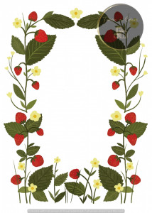 Invitație Botez B68 - Cadru cu Căpșuni și Flori Galbene în Stil Botanic Vintage