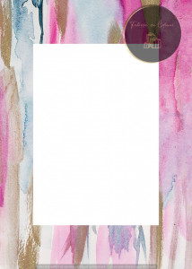 Invitație Botez B8 - Design Abstract Acuarelă Roz, Bleumarin și Auriu