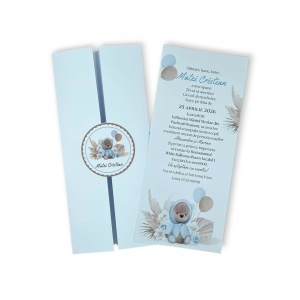 Invitație botez completă cu design elegant și ursuleț