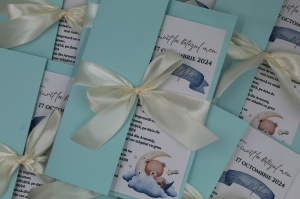 Invitație Botez Blue Marin cu Fundiță Crem - Img 2