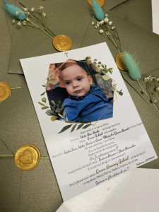 Invitație botez cu flori si sigiliu auriu - Img 2