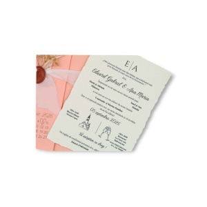 Invitație de nuntă personalizată roz cu sigiliu de ceară – stil boho elegant cu flori uscate - Img 4
