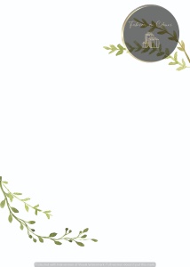 Invitație nuntă albă cu ramură verde în colț