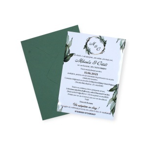 invitatie-nunta-cu-plic-verde-inchis-si-model-floral