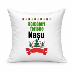 Pernă personalizată Sarbatori fericite nasu, model verde