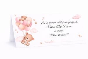Plic pentru bani botez ursuleț roz | Plic de bani personalizat