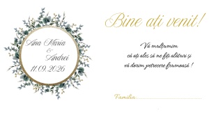 Plic de bani/dar pentru nunta cu design eucalyptus verde si accente aurii elegante