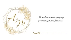 Plic pentru bani nunta elegant cu initiale aurii si design floral fin
