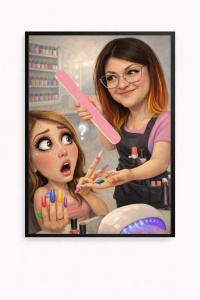 Ramă Foto Caricatură Amuzantă Tehnician Unghii – Portret Personalizat din Fotografie
