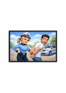 Ramă Foto Caricatură Personalizată pentru Cuplu – Polițistă și Suspect