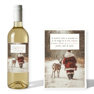 Un cadou premium de Crăciun: vin personalizat cu etichetă ilustrată și mesaj special.