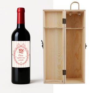 Vin personalizat Valentine’s Day cu mesaj special și cutie din lemn cu deschidere tip ușă