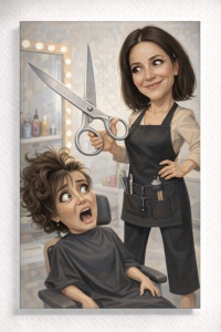 Tablou Canvas Caricatură Hair Stylist – Portret Personalizat Salon
