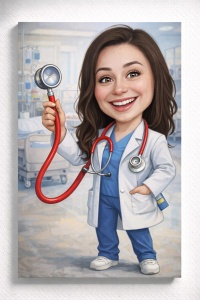 Tablou Canvas Caricatură Medic pentru Ea – Portret Personalizat Amuzant