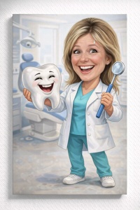 Tablou Canvas Caricatură Stomatolog Amuzant – Portret Personalizat pentru Dentist