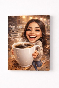 Tablou Canvas Personalizat – Coffee Lover | Caricatură Iubitori de Cafea