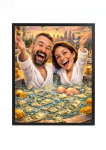 Tablou caricatură cuplu la grătar personalizat după poză – cadou amuzant pentru cuplu