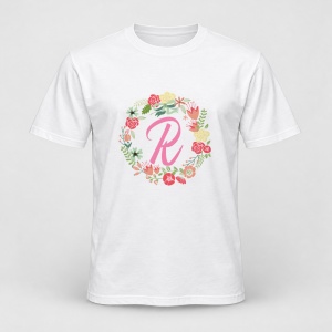 Tricou personalizat Cu initiala numelui, colectia flori, roz, femei, litera R