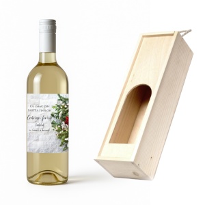 Vin cu Etichetă de Crăciun + Cutie din Lemn – Cadou Personalizat Festiv - Img 3