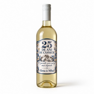 Vin alb personalizat – 25 ani de căsnicie – Nuntă de argint