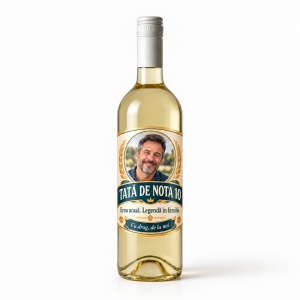 Vin alb personalizat – Tată de nota 10 – Erou acasă | Cu poză