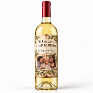 Vin alb personalizat aniversar – 70 de ani – O viață de amintiri | Cu poză