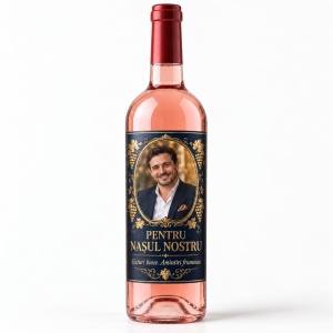 Vin roze personalizat pentru naș – Pentru nașul nostru | Cu poză