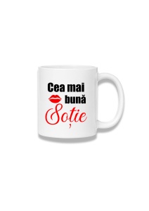 Cană ceramică 380 ml – Cea mai bună soție – caligrafie roșie