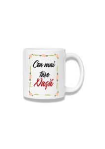 Cană ceramică 380 ml – Cea mai tare nașă – chenar floral